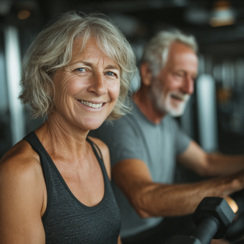 Група літніх людей займається спортом